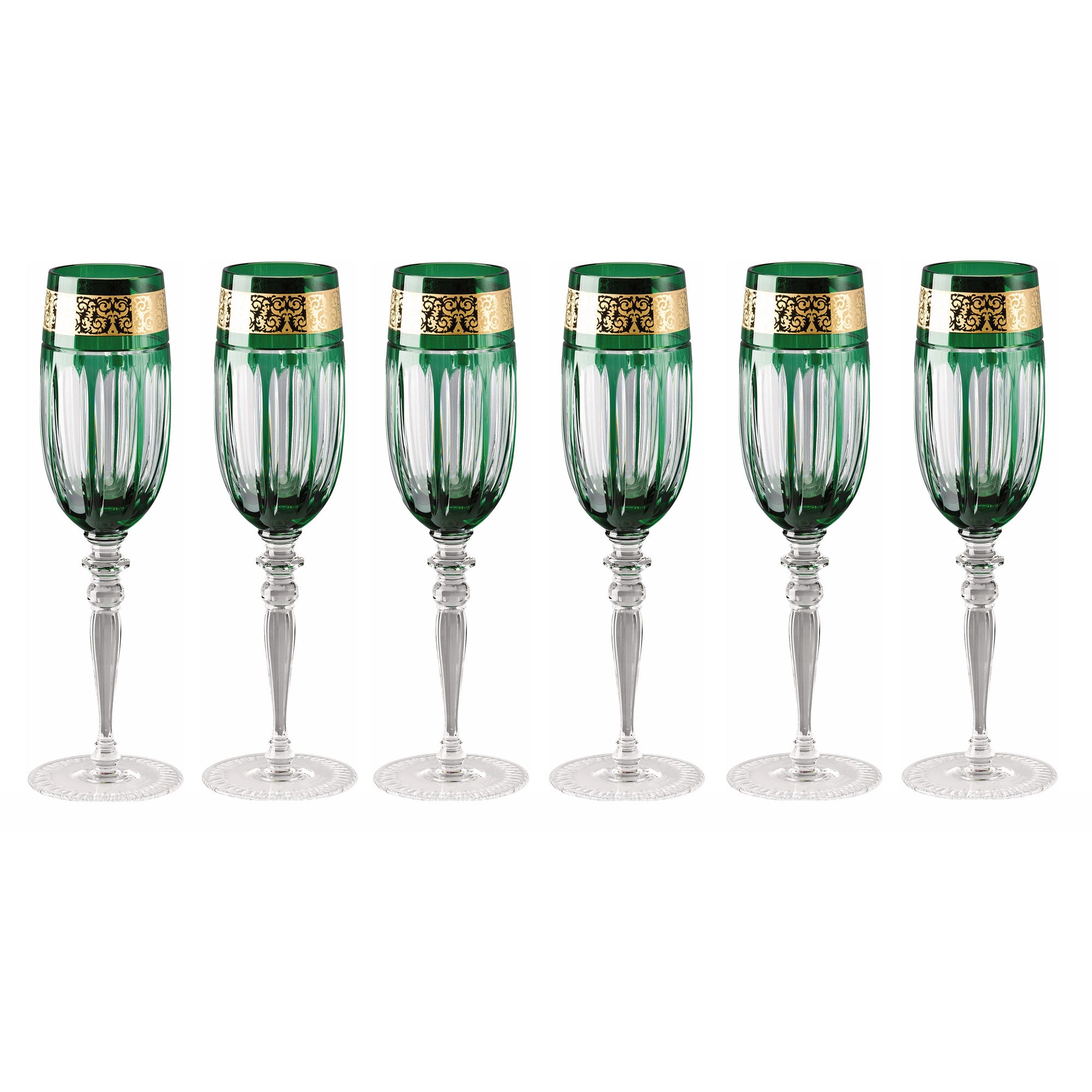 Set of 6 champagne glasses, 6 oz, Prestige Gala Green - VERSACE
