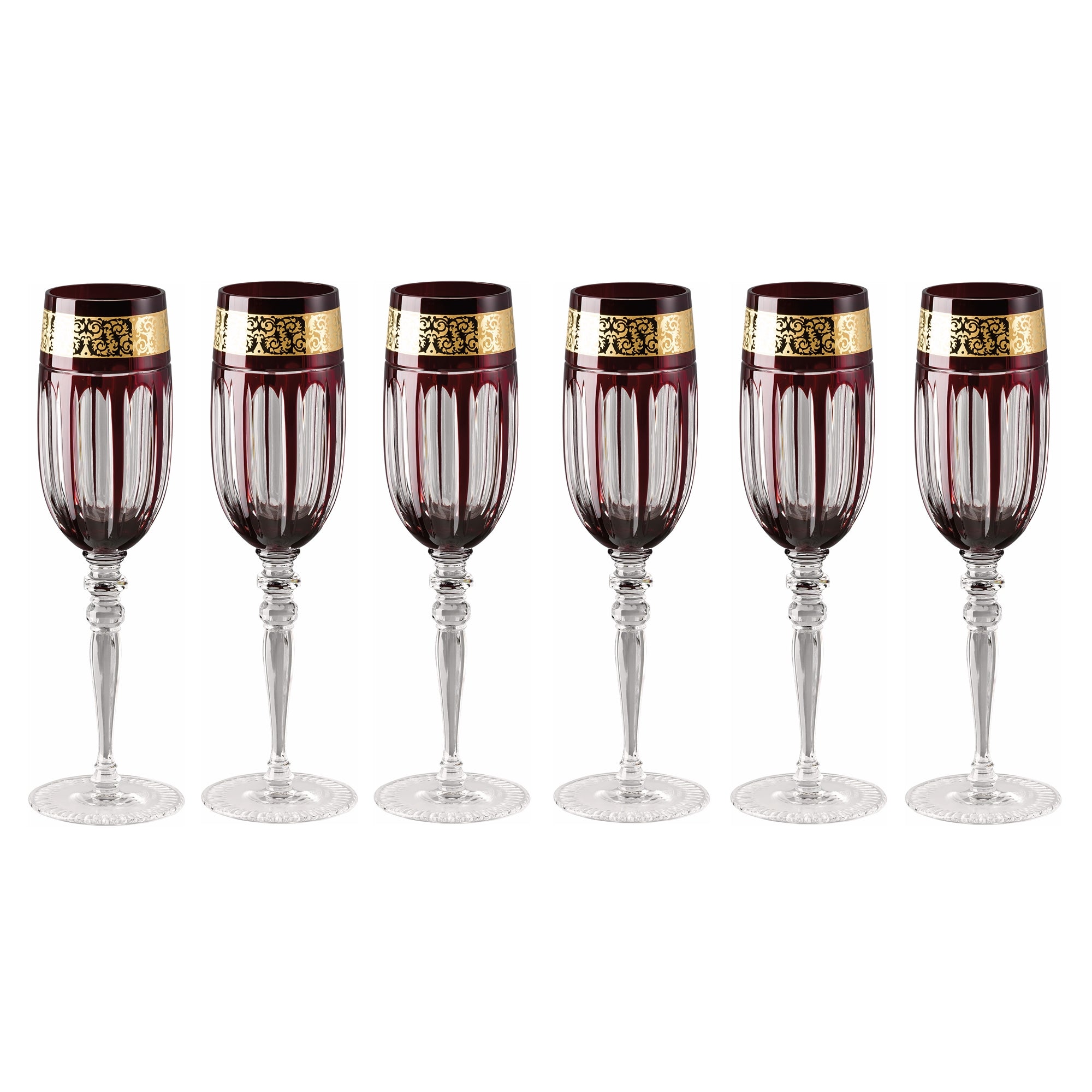 Set of 6 champagne glasses, 6 oz, Prestige Gala Red - VERSACE