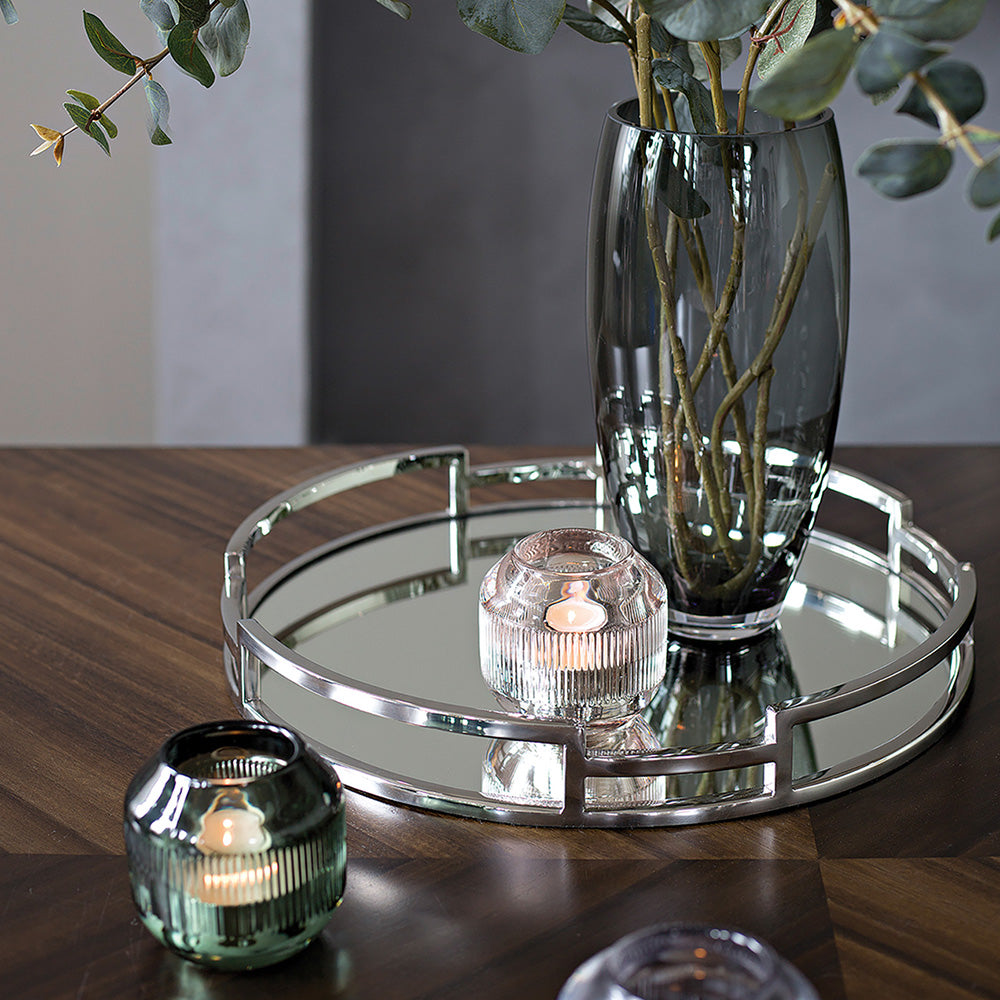 Stainless Steel Tray with Mirror, 15.75 in, Hommage - SIMONA'S COLLECTION