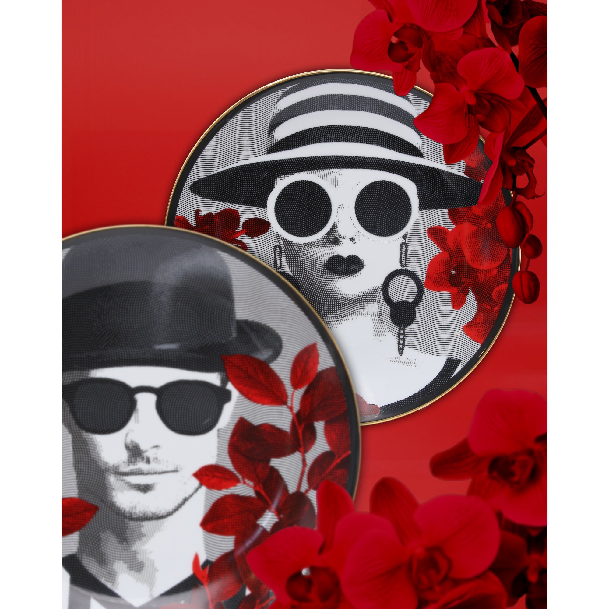 Decorative plate, porcelain, 9.4 inches, The inseparables Mrs White - BACI MILANO