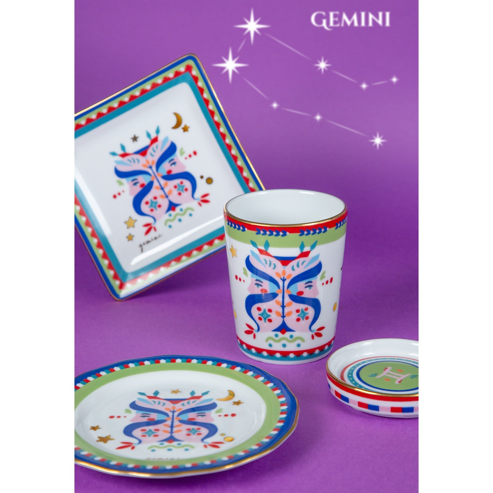Tea cup and saucer, porcelain, Zodiac Vibe Scorpio - BACI MILANO