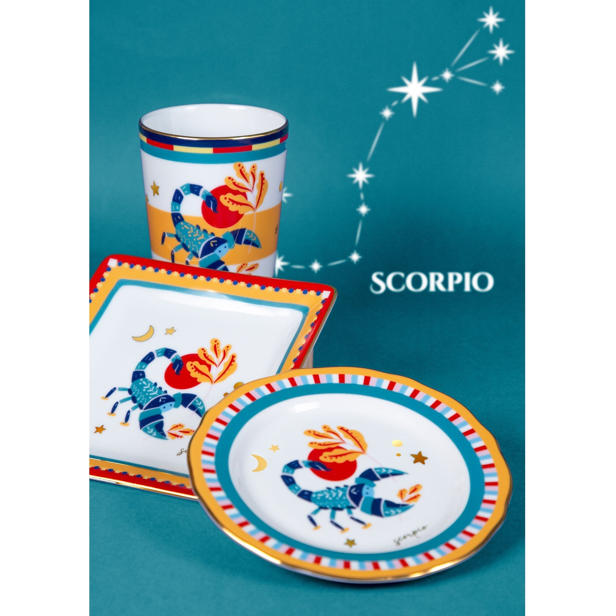 Tea cup and saucer, porcelain, Zodiac Vibe Sagittarius - BACI MILANO