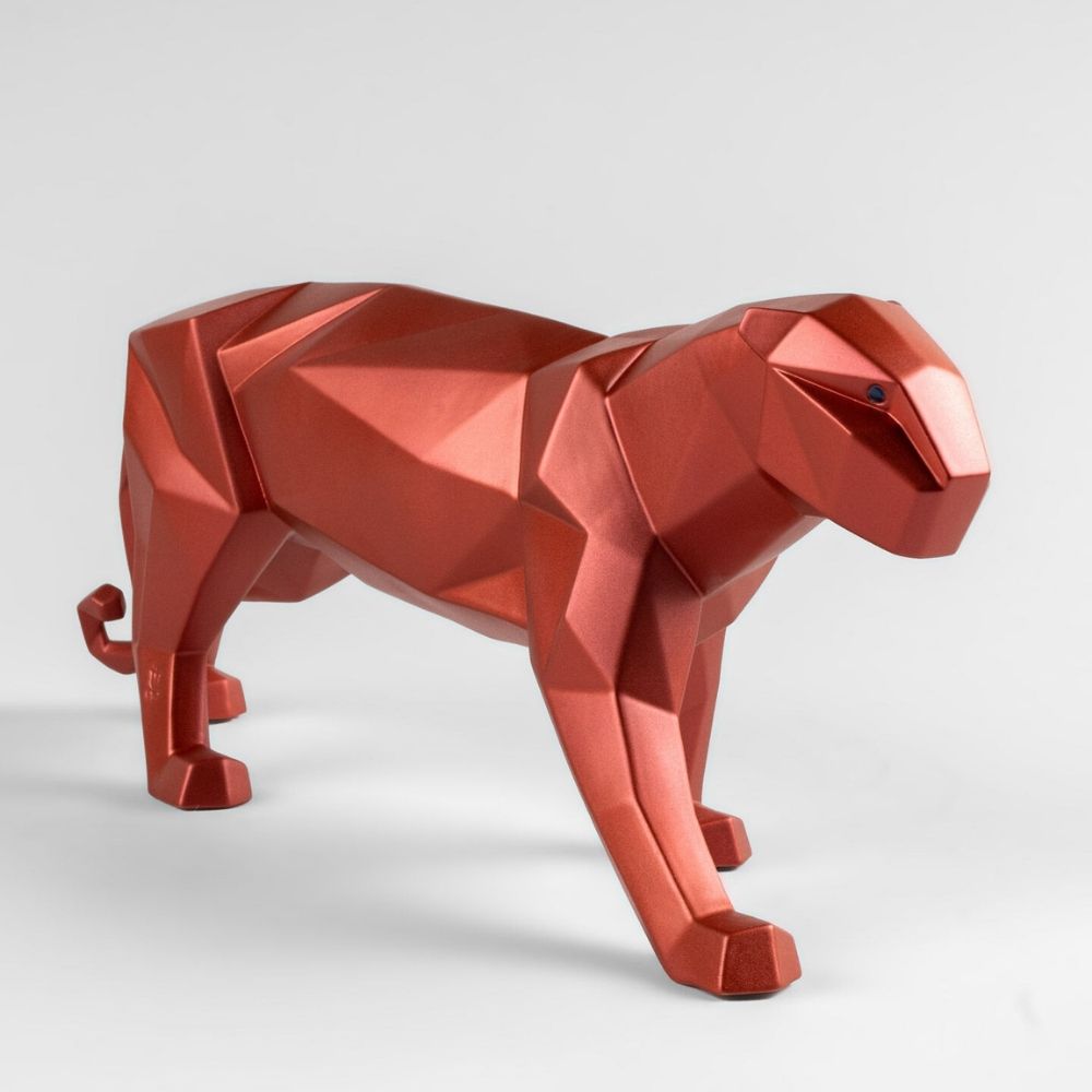 Porcelain sculpture, Metallic Red Panther, Origami - LLADRO
