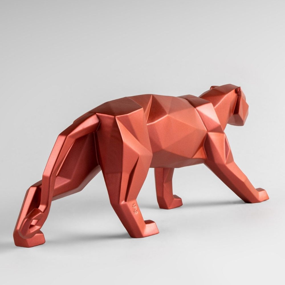 Porcelain sculpture, Metallic Red Panther, Origami - LLADRO