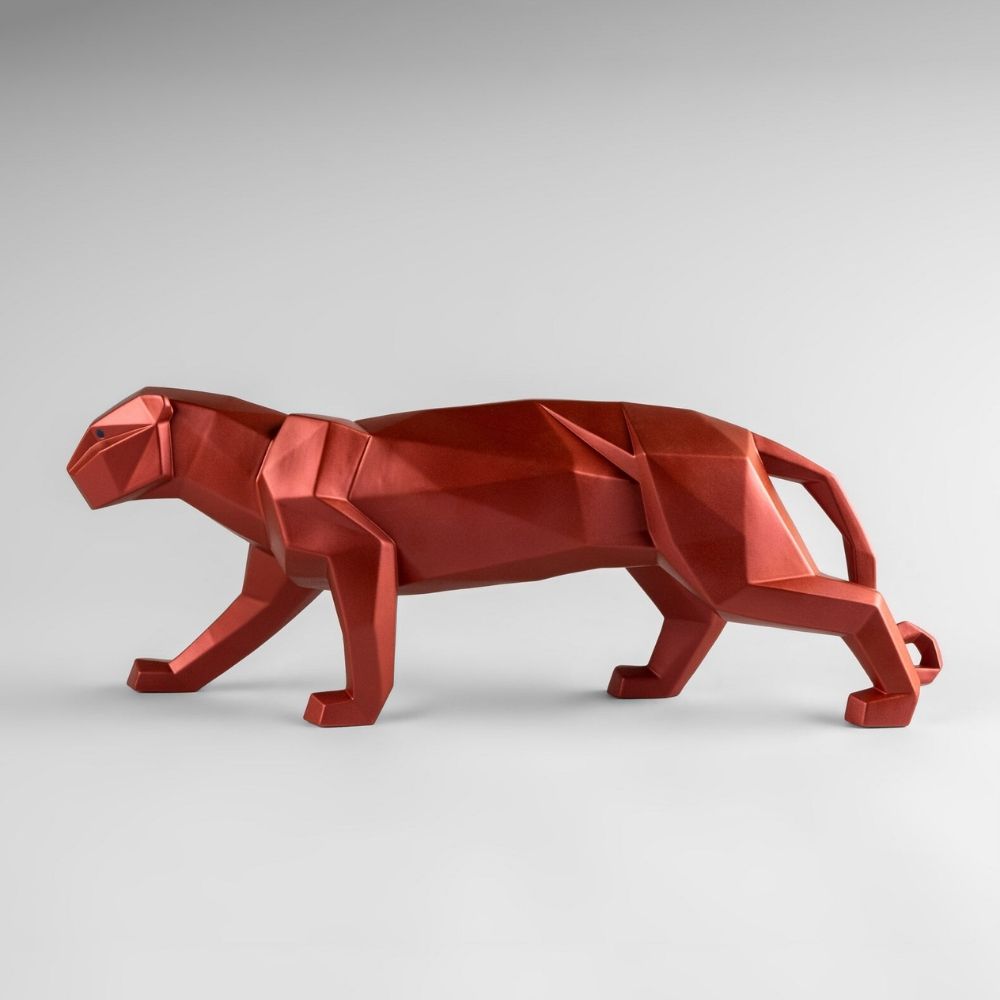 Porcelain sculpture, Metallic Red Panther, Origami - LLADRO