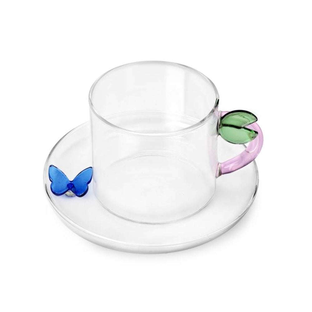 Tea cup and saucer, blue leaf and butterfly, Fruits and Flower by Alessandra Baldereschi - ICHENDORF