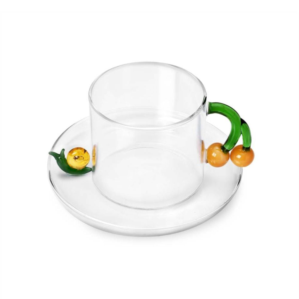 Tea cup and saucer, acorns and snail, Fruits and Flower by Alessandra Baldereschi - ICHENDORF