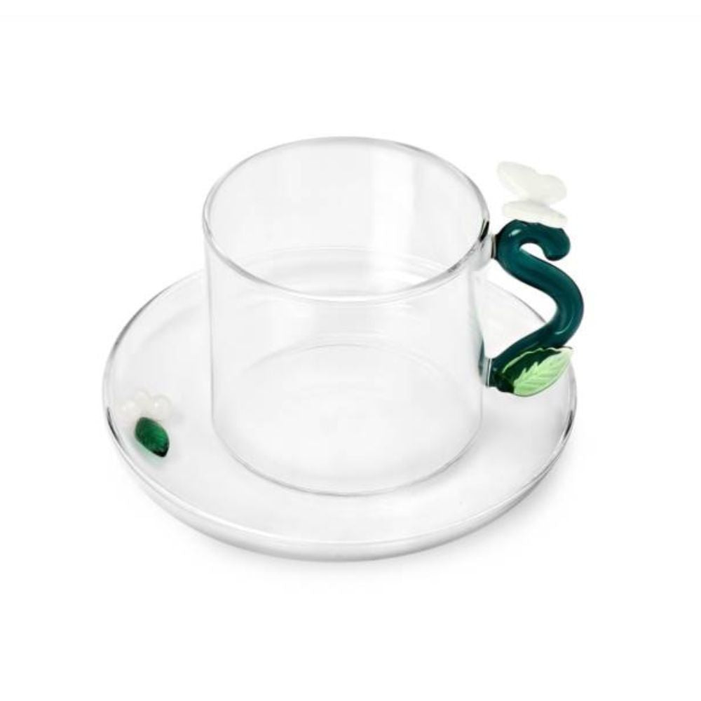 Tea cup and saucer, white butterfly and berries, Fruits and Flower by Alessandra Baldereschi - ICHENDORF