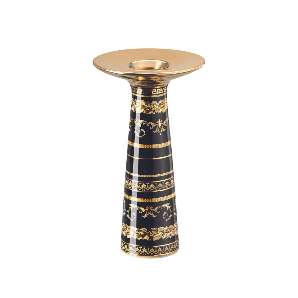 Porcelain Candle Holder, 7.1 inches, Virtus Gala Black - VERSACE