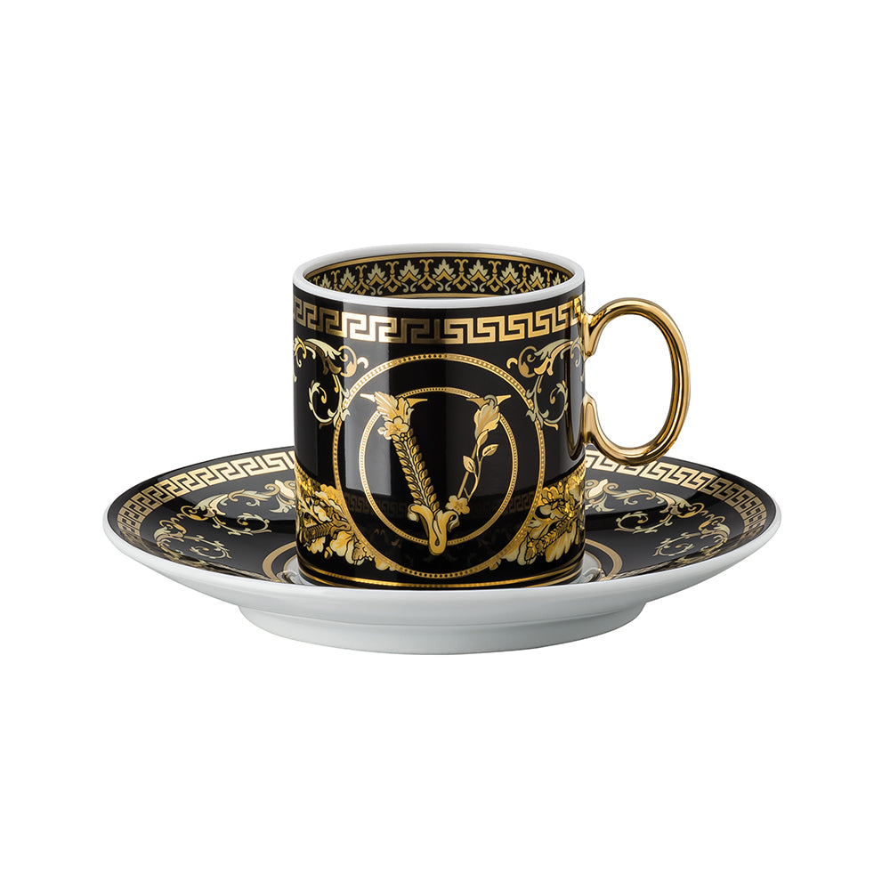 Espresso cup and saucer, Virtus Gala Black - VERSACE