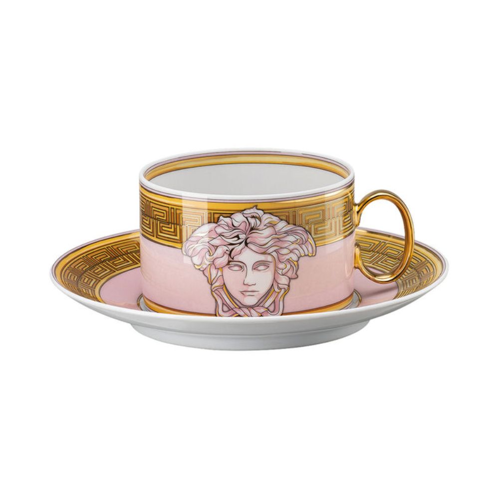 Tea cup and saucer, Medusa Amplified Pink Coin - VERSACE