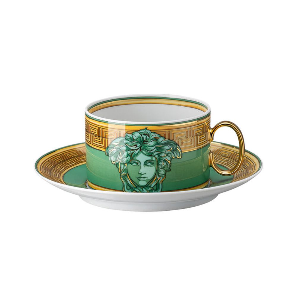 Tea cup and saucer, Medusa Amplified Green Coin - VERSACE