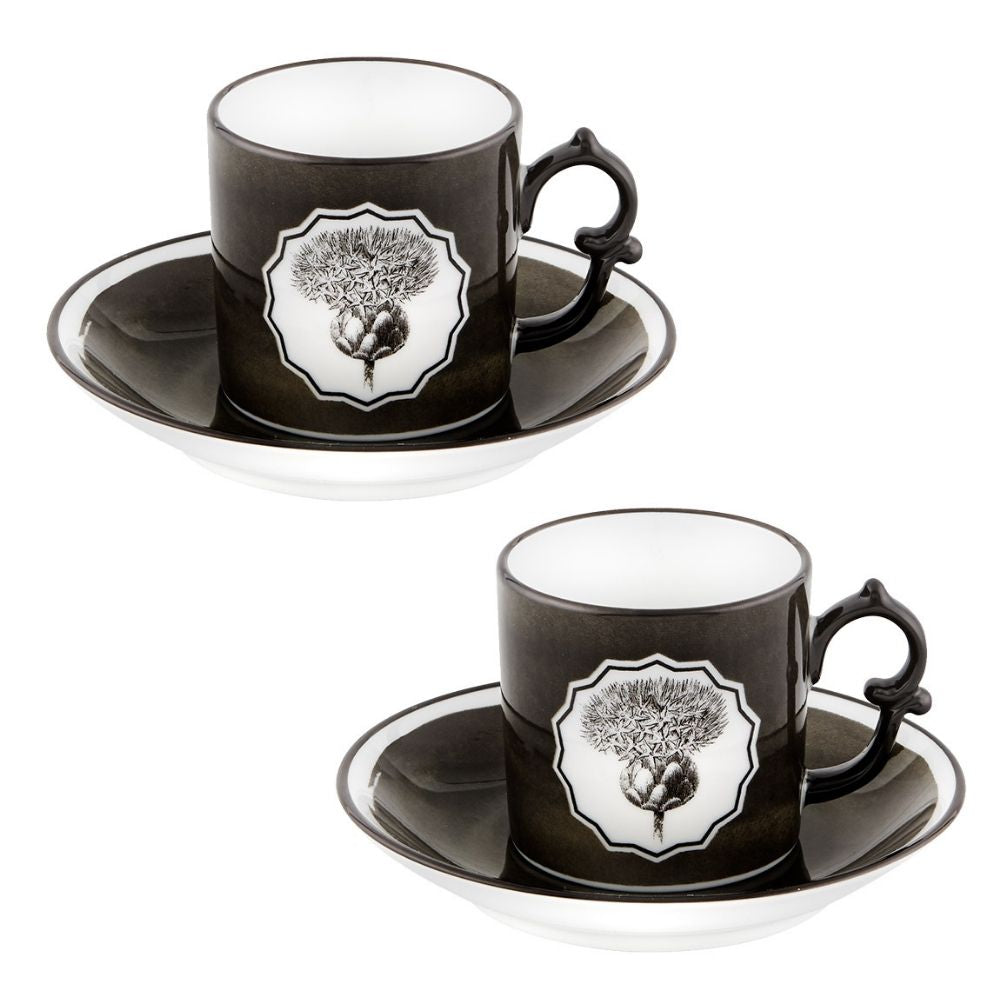 Set of 2 espresso cups and saucers, black, Herbariae - CHRISTIAN LACROIX