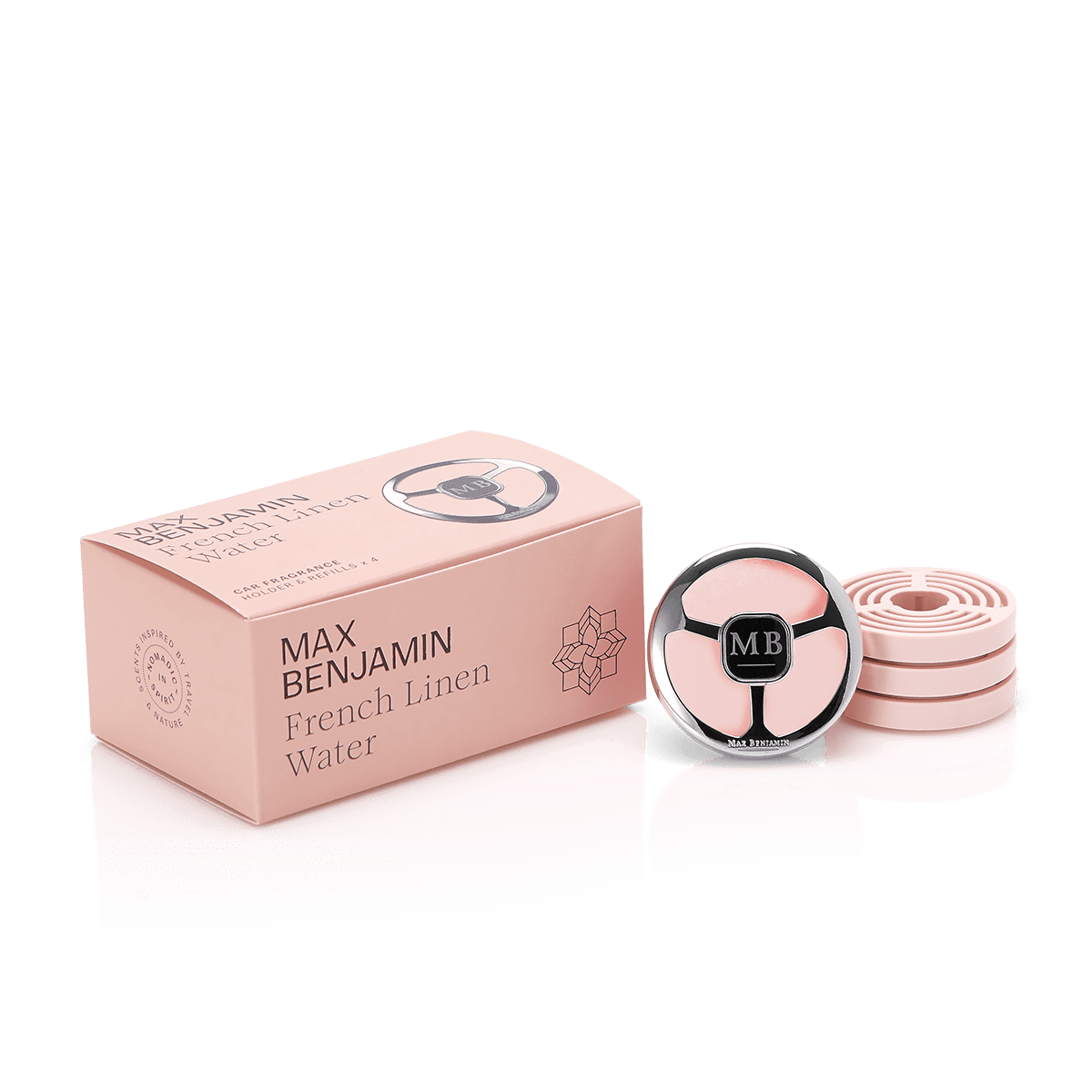 Car air freshener with 4 refills, French Linen Water, Car Fragrance - MAX BENJAMIN