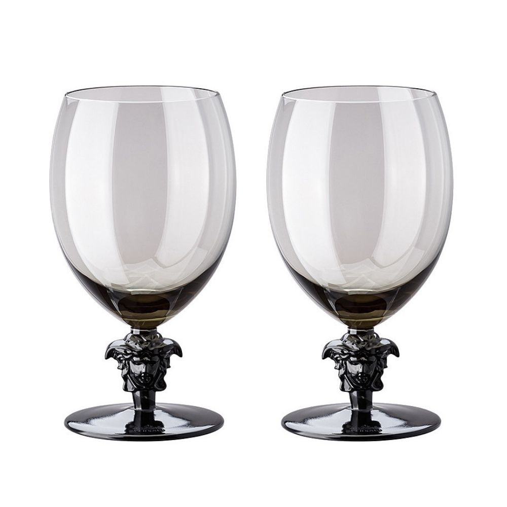 Set of two water glasses, gray, Medusa Lumiere Haze - VERSACE