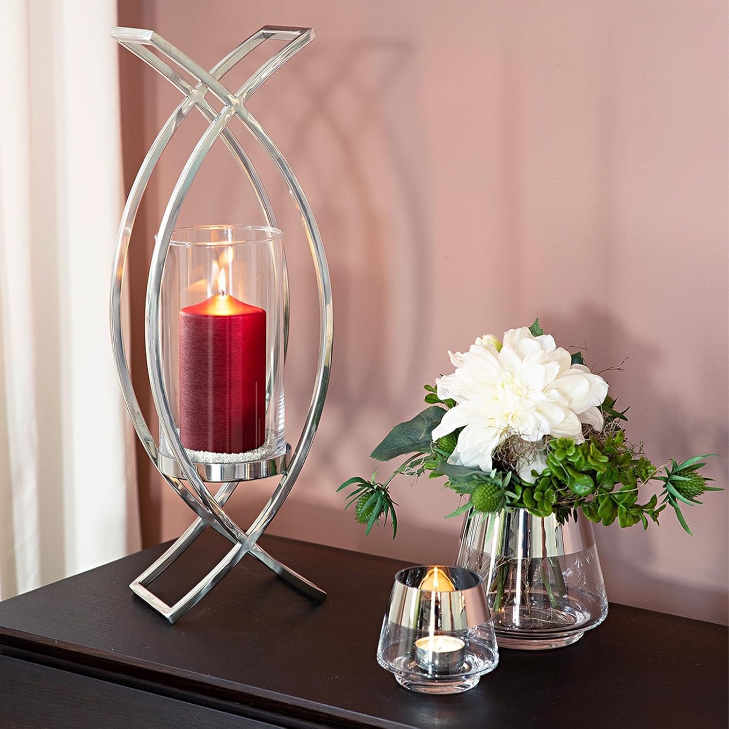 Candle Holder, 21.26 in, Silver, Maddox - SIMONA'S COLLECTION
