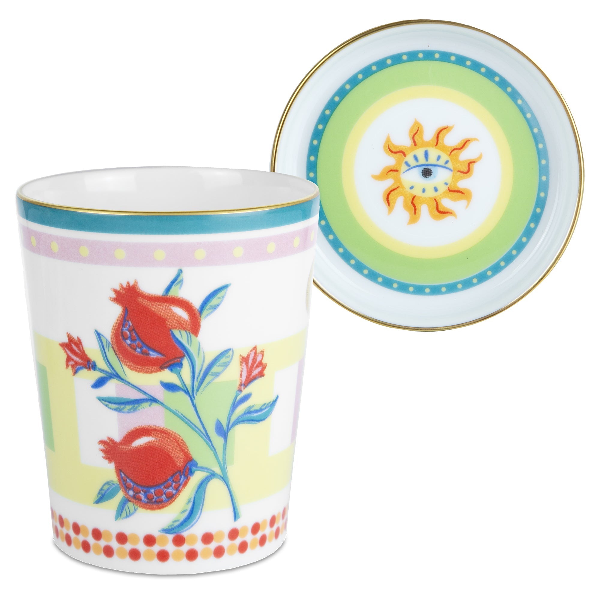 Tea cup and saucer, porcelain, Mamma Mia Pomegranate - BACIMILANO