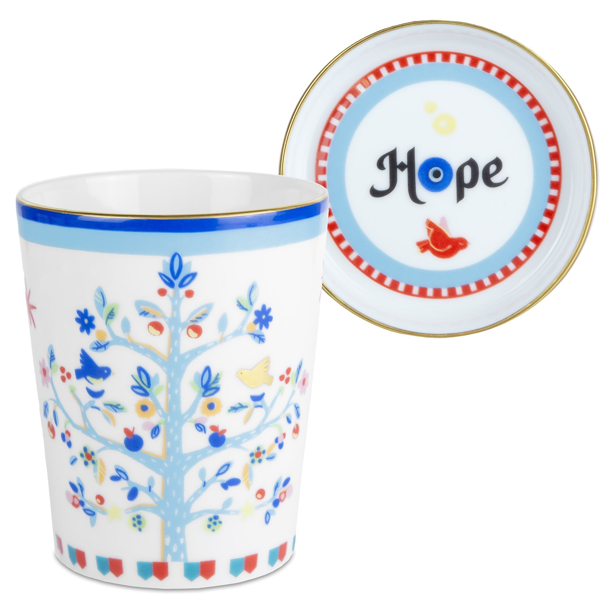 Tea cup and saucer, porcelain, Mamma Mia Tree of Life - BACIMILANO