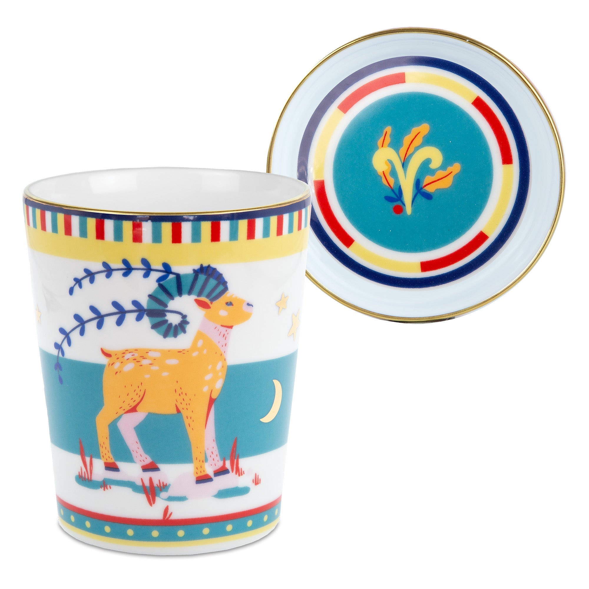 Tea cup and saucer, porcelain, Zodiac Vibe Aries -  BACI MILANO
