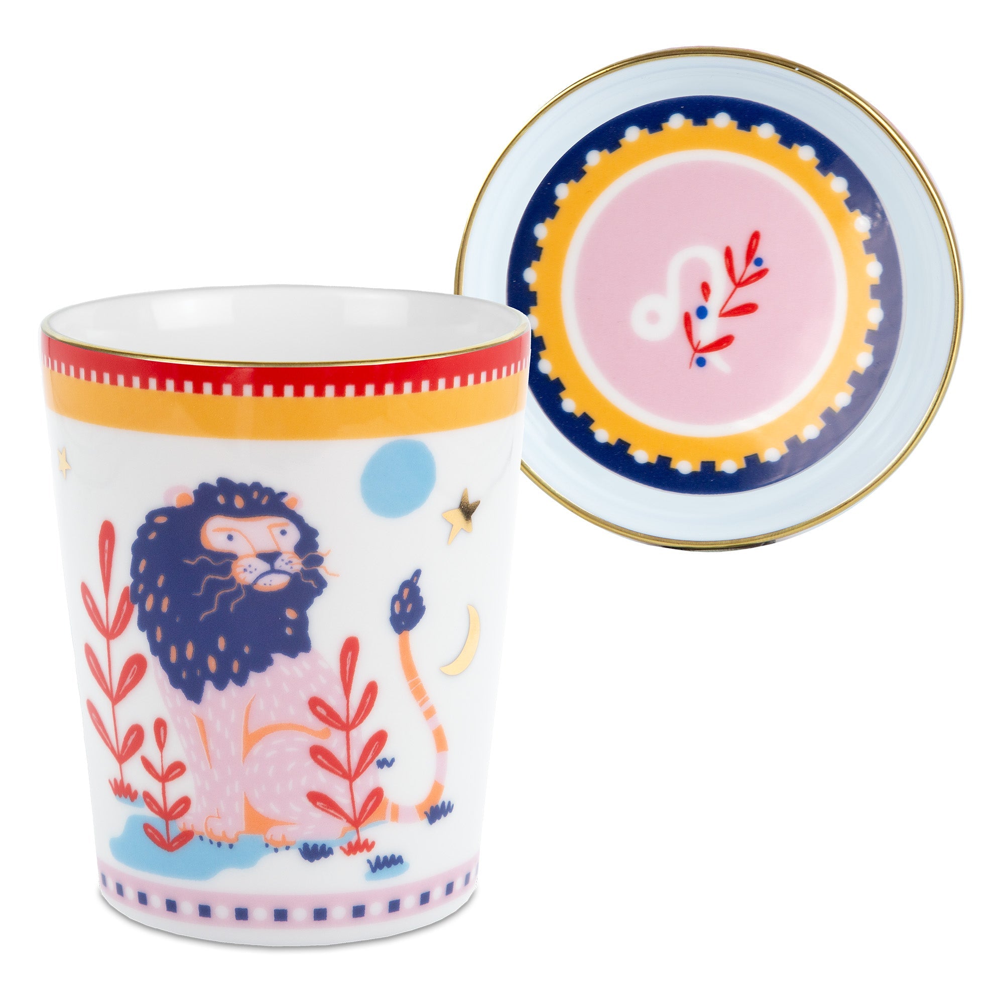 Tea cup and saucer, porcelain, Zodiac Vibe Leo -  BACI MILANO