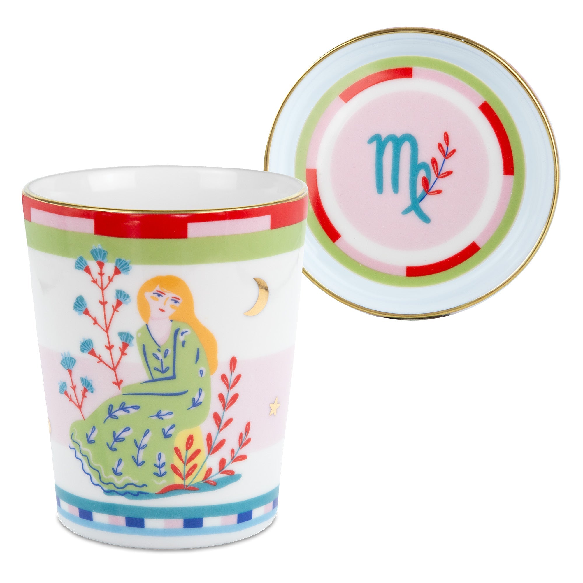Tea cup and saucer, porcelain, Zodiac Vibe Virgo -  BACI MILANO