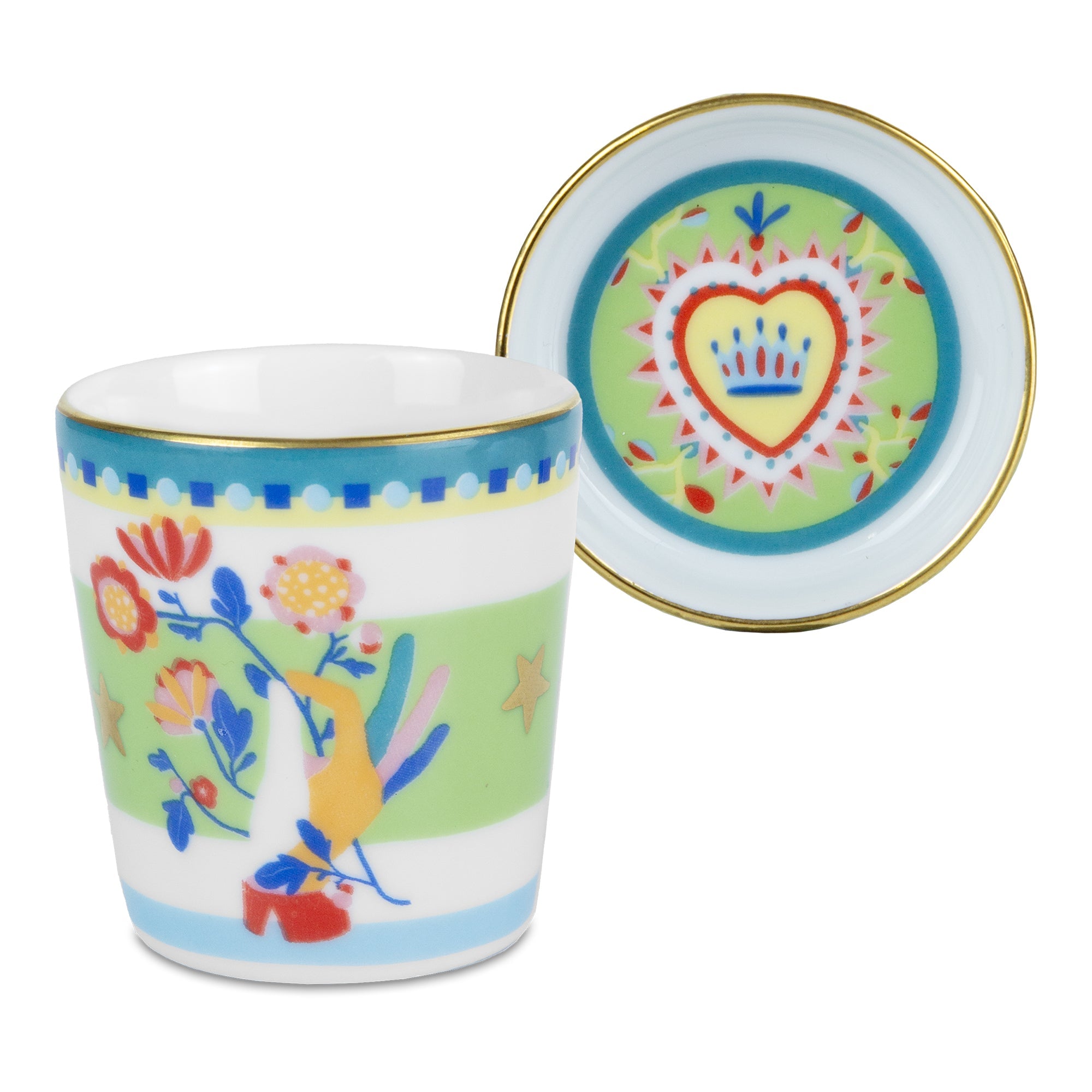 Espresso cup and saucer, porcelain, Mamma Mia Flower - BACIMILANO