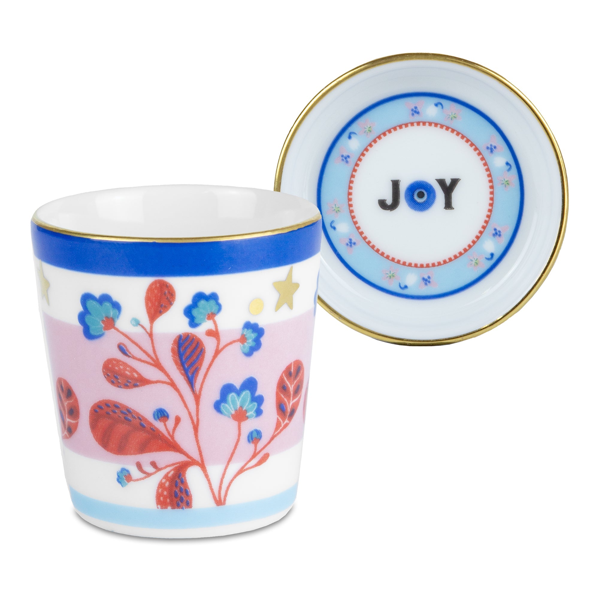 Espresso cup and saucer, porcelain, Mamma Mia Leaves - BACIMILANO