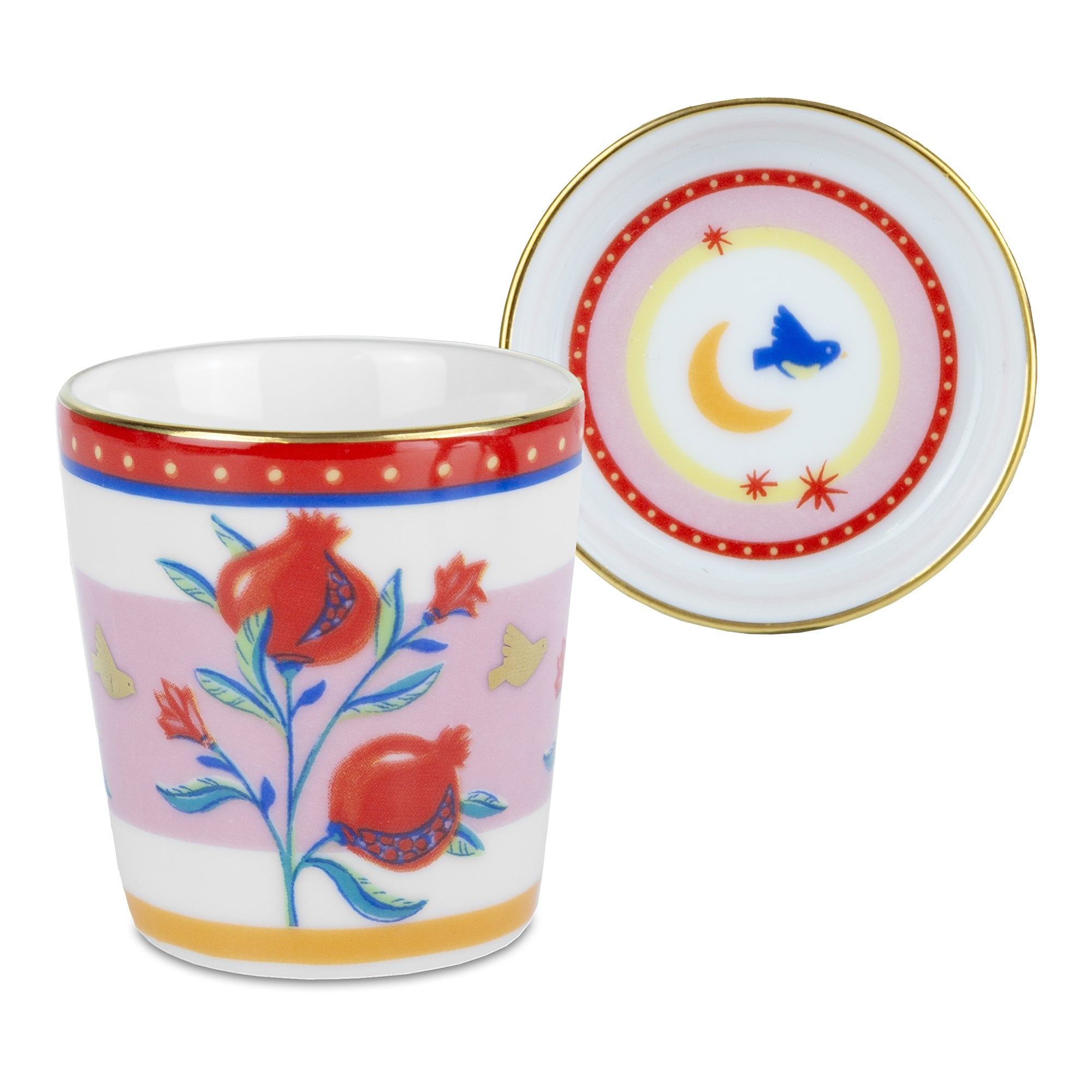 Espresso cup and saucer, porcelain, Mamma Mia Pomegranate - BACIMILANO
