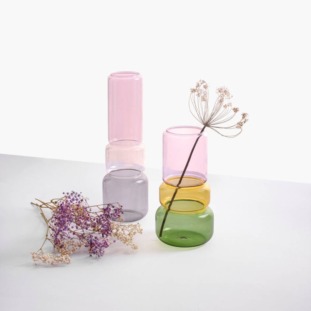 Glass vase, 9.8 inches, Pink-Green, Revolve by Brian Sironi - ICHENDORF