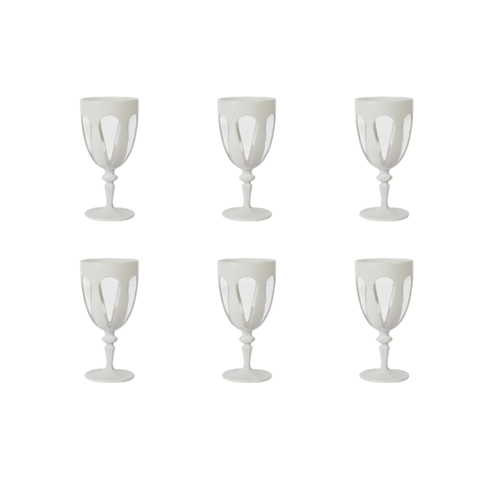 Set of 6 wine glasses, white/transparent acrylic, Aqua - BACI MILANO