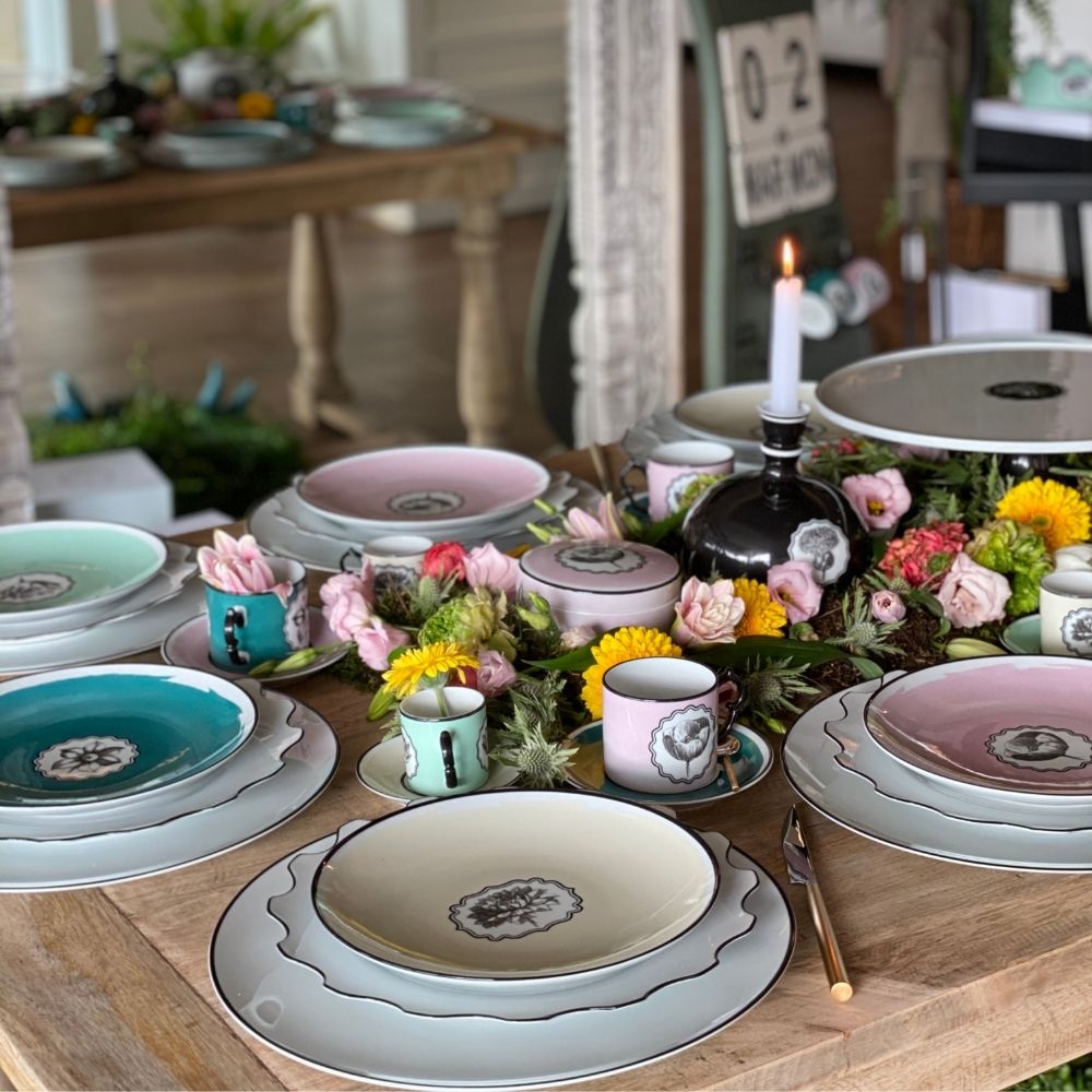 Set of 2 espresso cups and saucers, yellow-green, Herbariae - CHRISTIAN LACROIX