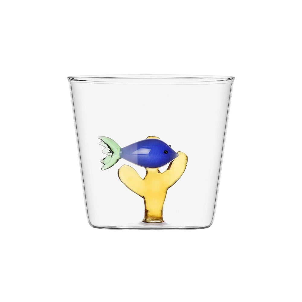 Water glass, 3.15 in, coral/blue fish, Marine Garden by Alessandra Baldereschi - ICHENDORF