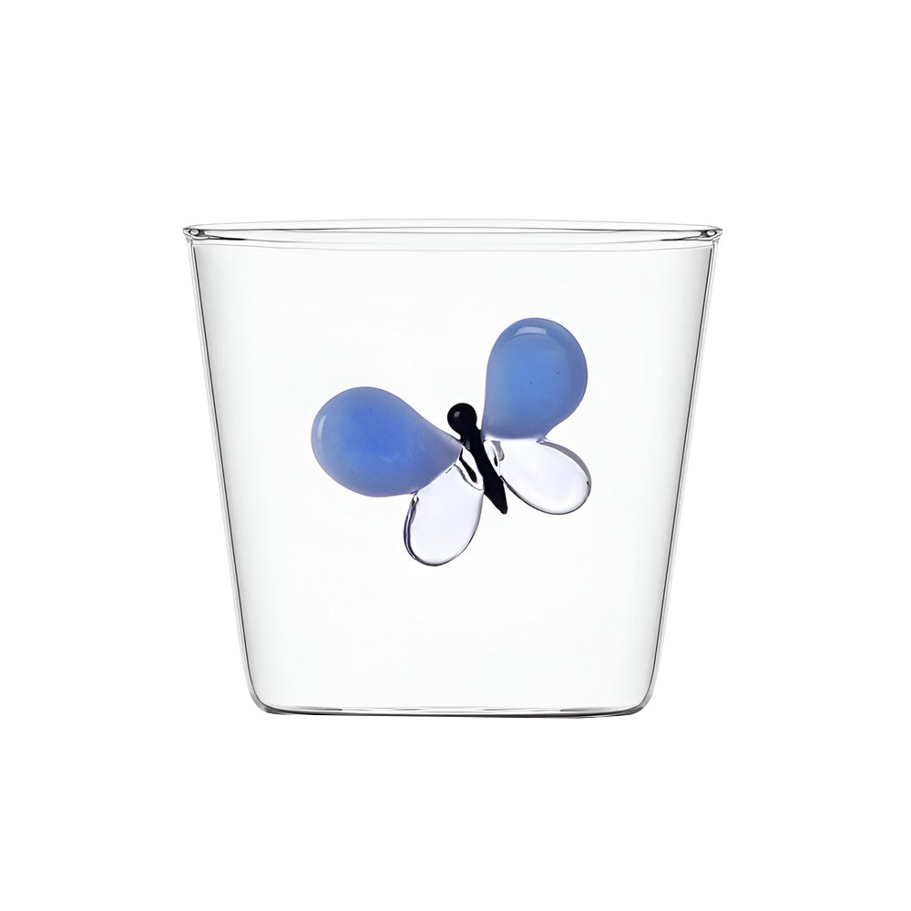 Water glass, 3.15 inches, blue butterfly, Garden Picnic by Alessandra Baldereschi - ICHENDORF