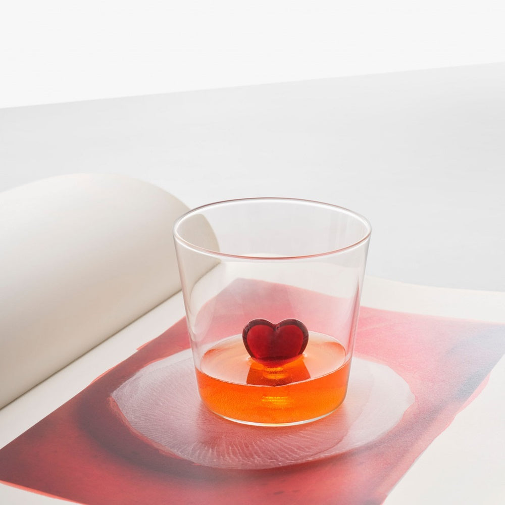 Water glass, 3.15 inches, red heart, Cuore by Alessandra Baldereschi - ICHENDORF