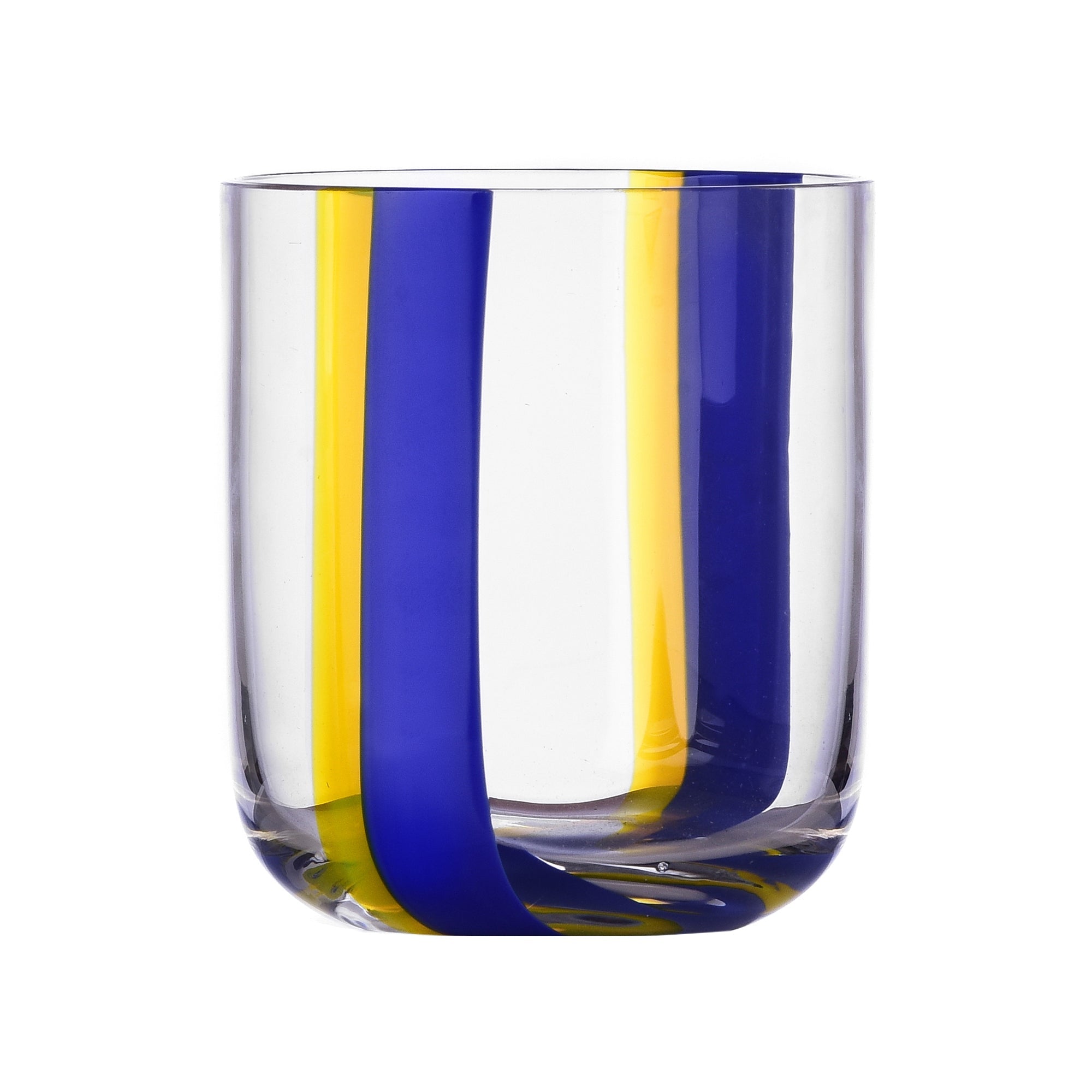 Water glass, 3.5 inches, blue/yellow U, Gesti by Margherita Rui - ICHENDORF