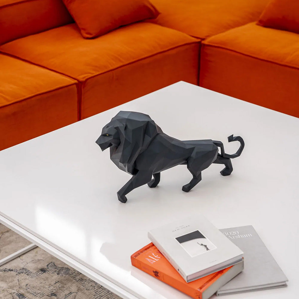 Porcelain sculpture, Lion Matt Black, Origami - LLADRO