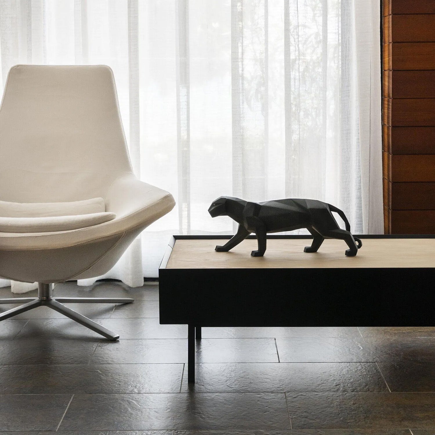 Porcelain sculpture, Panther Matt Black, Origami - LLADRO