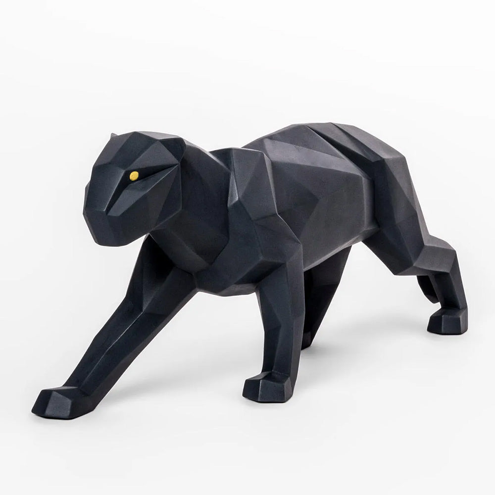 Porcelain sculpture, Panther Matt Black, Origami - LLADRO
