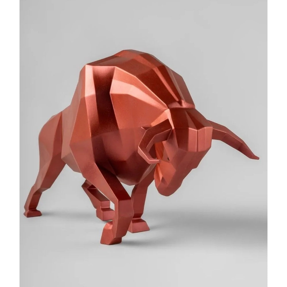 Red porcelain sculpture, Bull, Origami - LLADRO