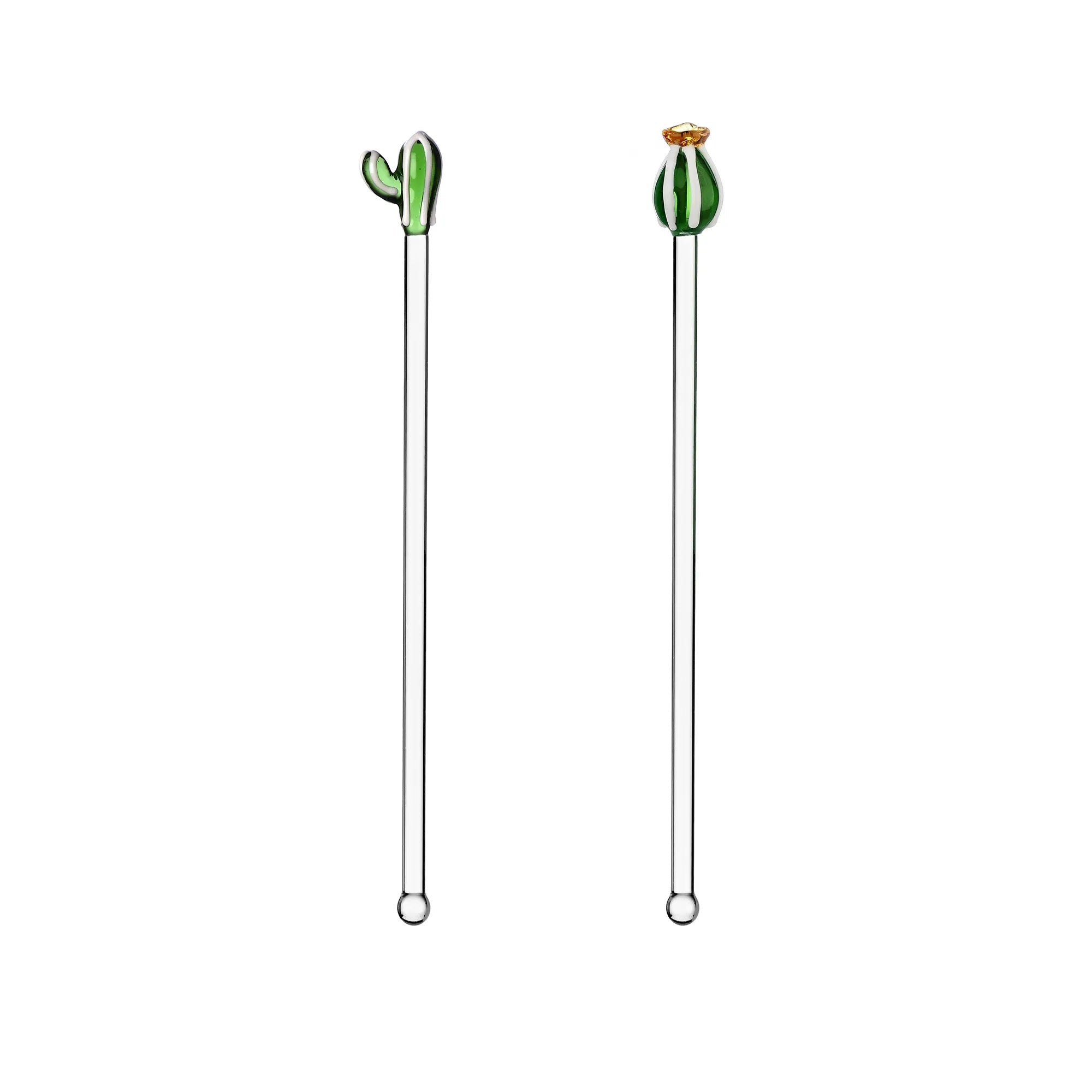 Set of 2 cocktail stirrers, Cactus Green/Amber, Desert Plants by Alessandra Baldereschi - ICHENDORF