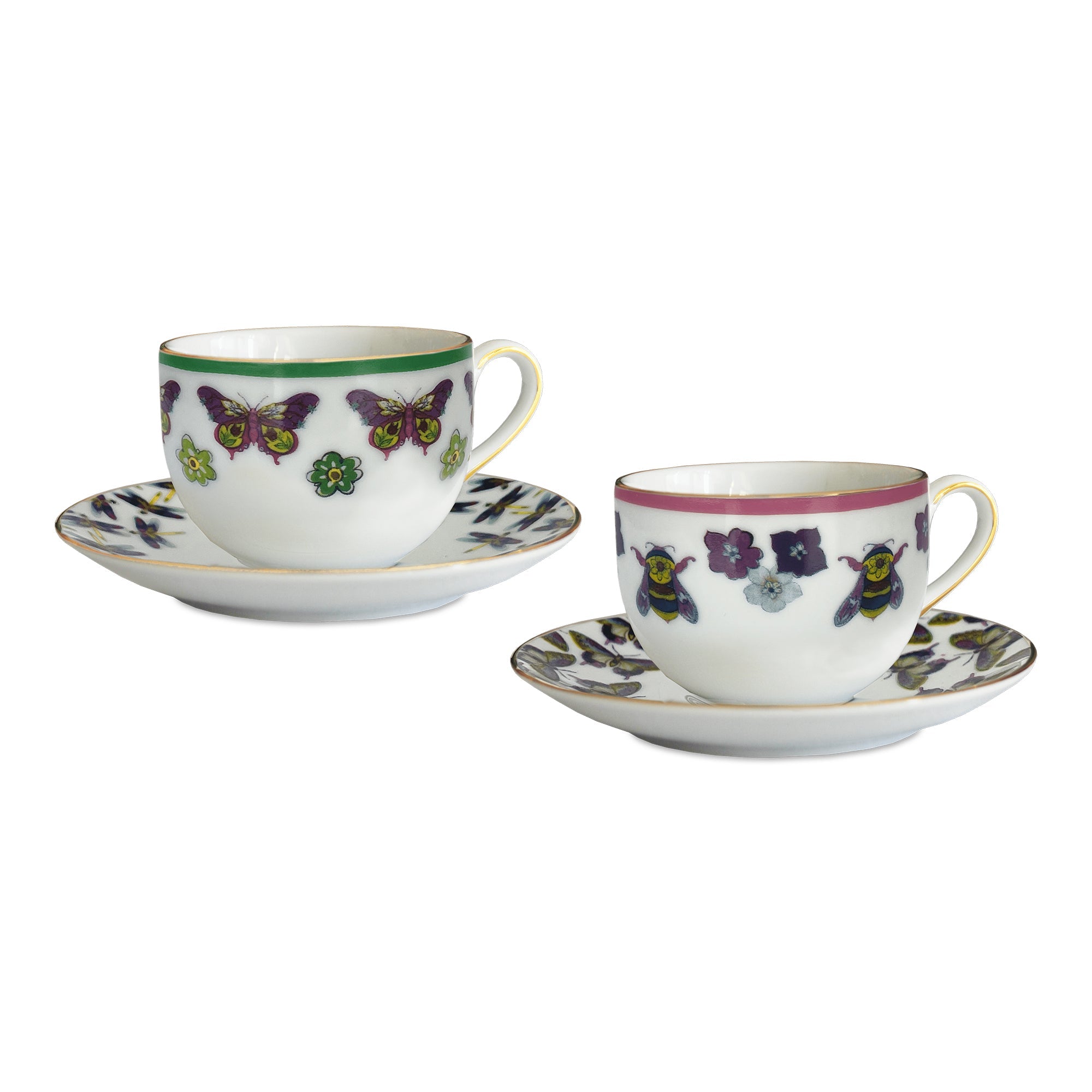 Set of 2 coffee cups and saucers, porcelain, Amazzonia - BACI MILANO