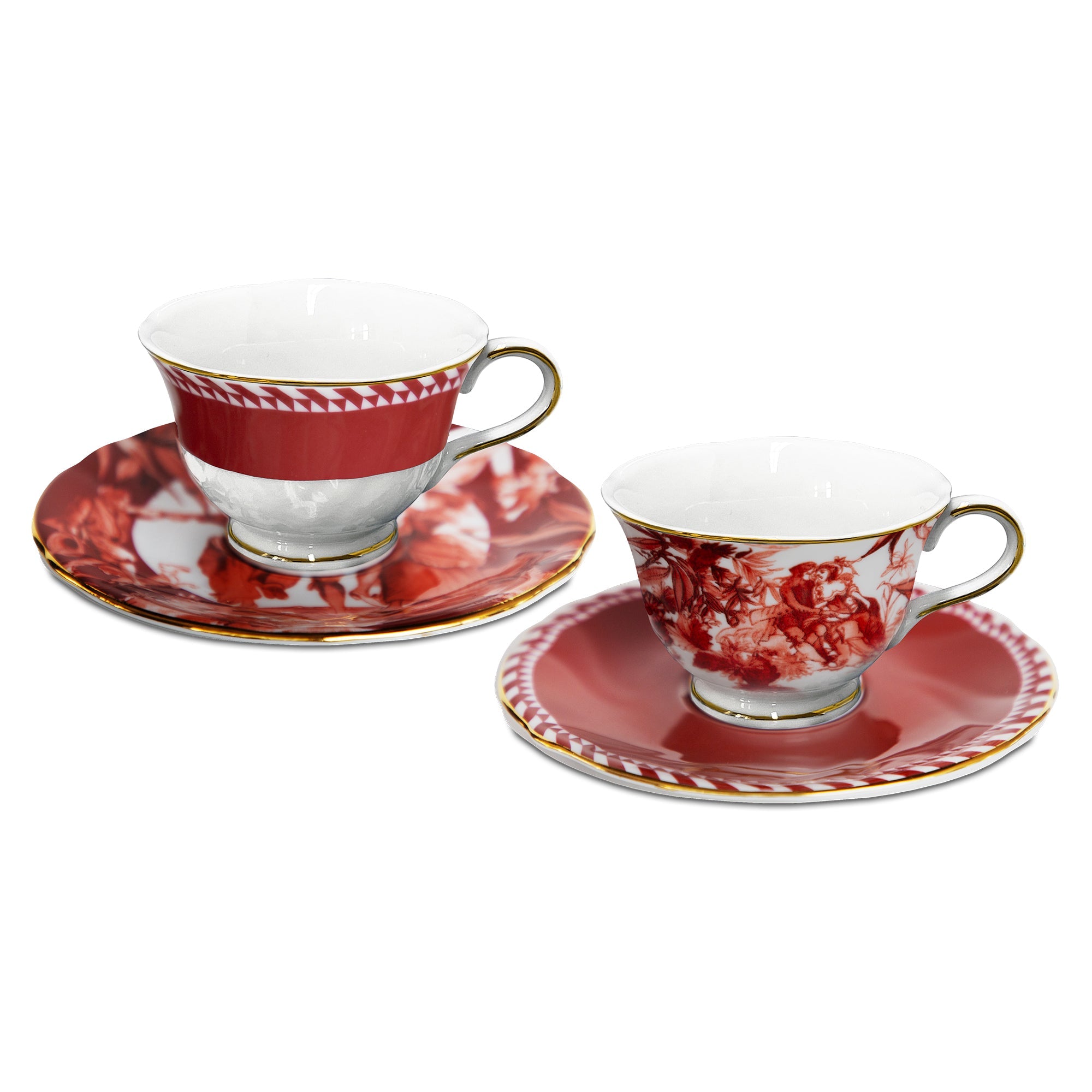 Set of 2 tea cups and saucers, porcelain, Le Rouge -  BACI MILANO