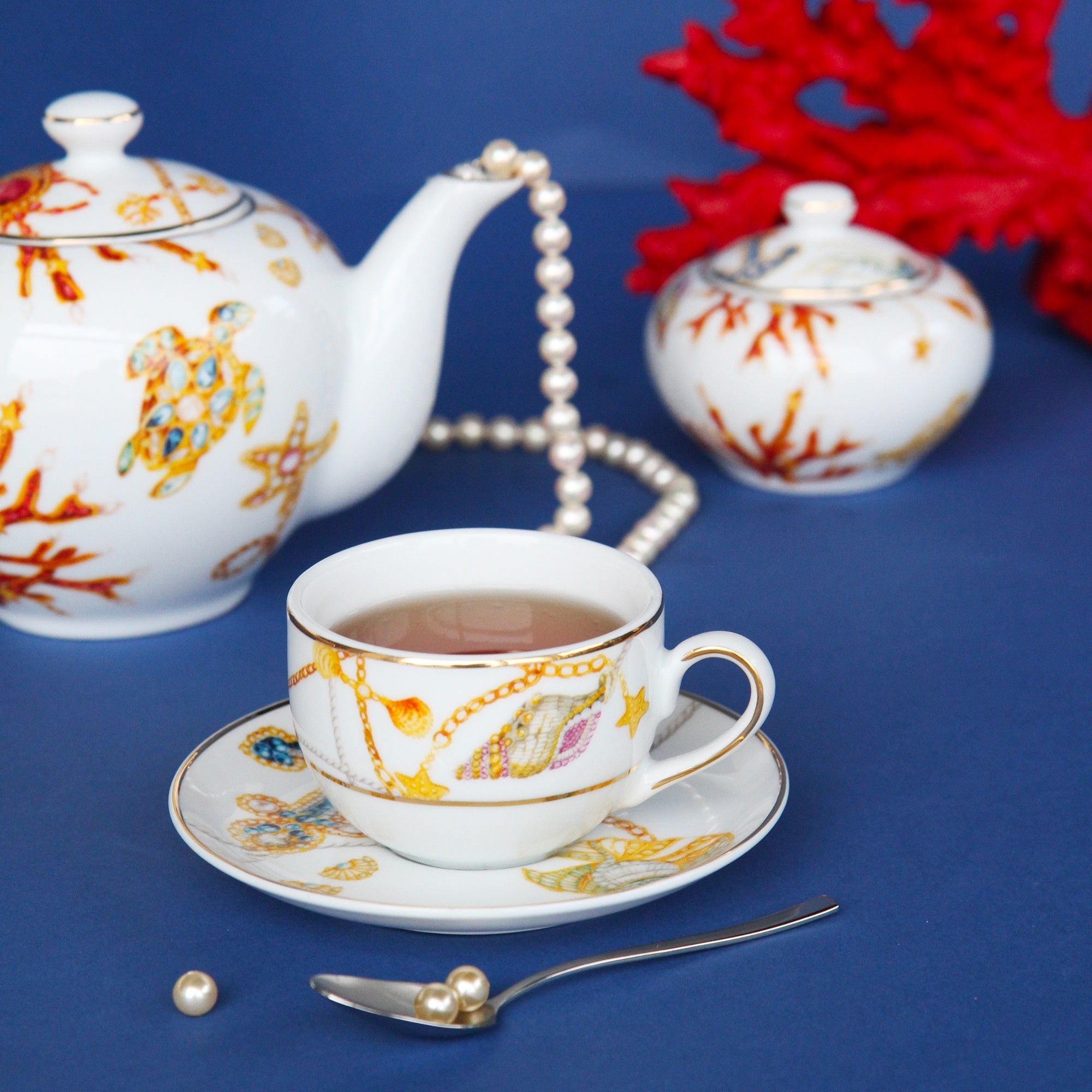 Set of 2 tea cups and saucers, porcelain, Portofino -  BACI MILANO