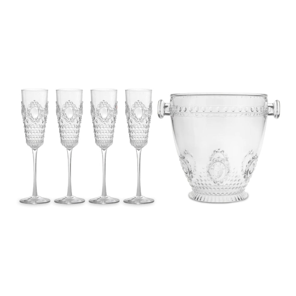 Set of 4 champagne glasses and an ice bucket, transparent acrylic, Baroque & Rock Anniversary - BACI MILANO