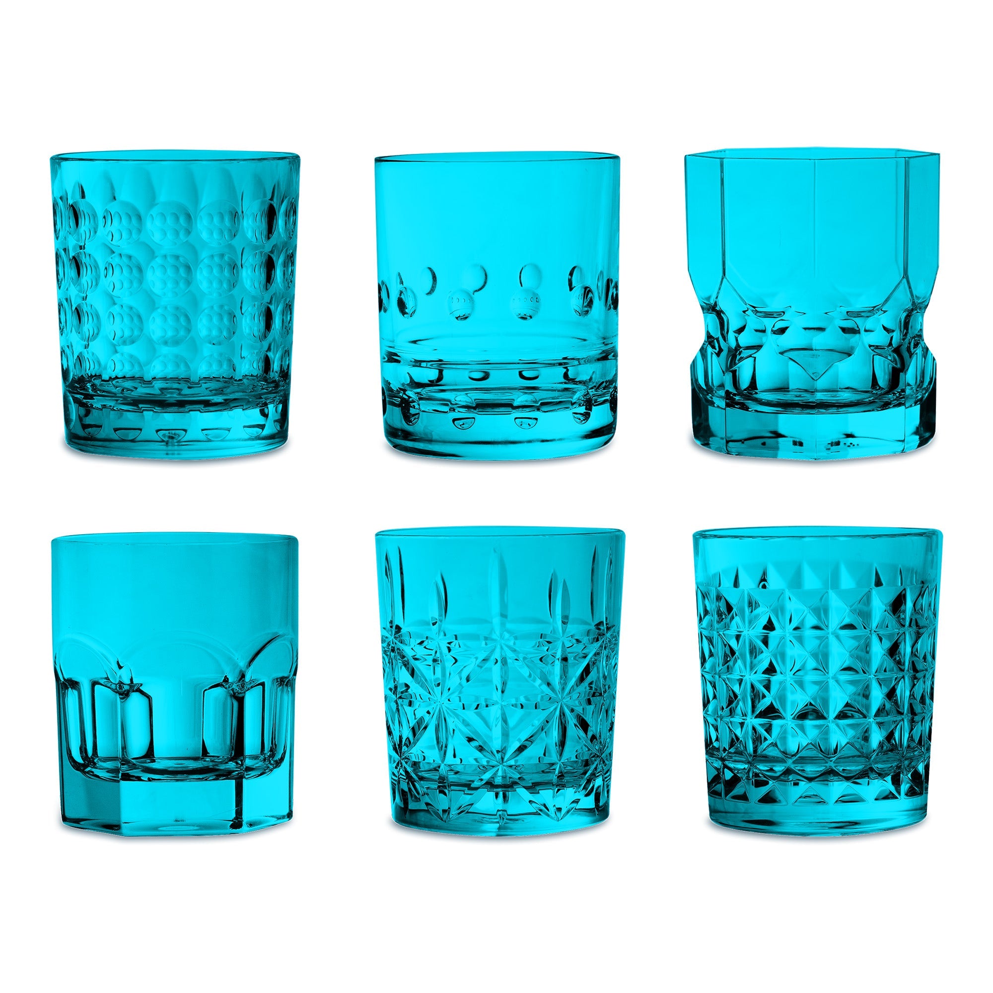 Set of 6 Tumbler glasses, turquoise acrylic, Crystal Touch - BACI MILANO