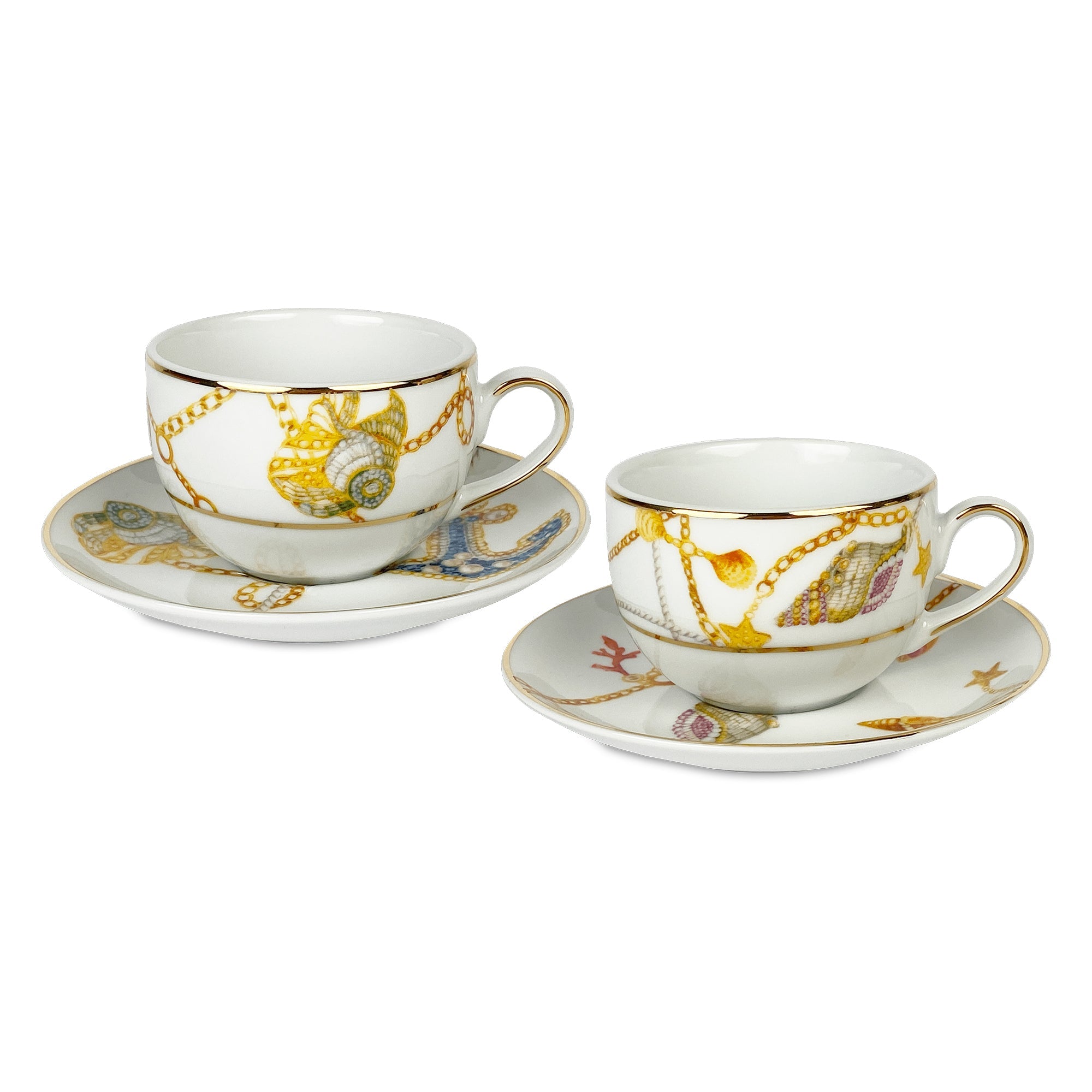 Set of 2 tea cups and saucers, porcelain, Portofino -  BACI MILANO
