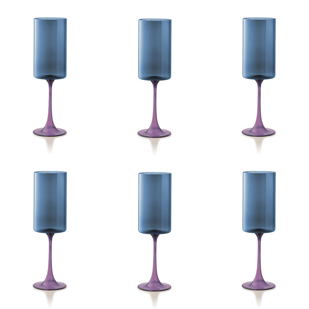 Set of 6 Champagne Glasses, blue/purple, Salicornia - SALVIATI