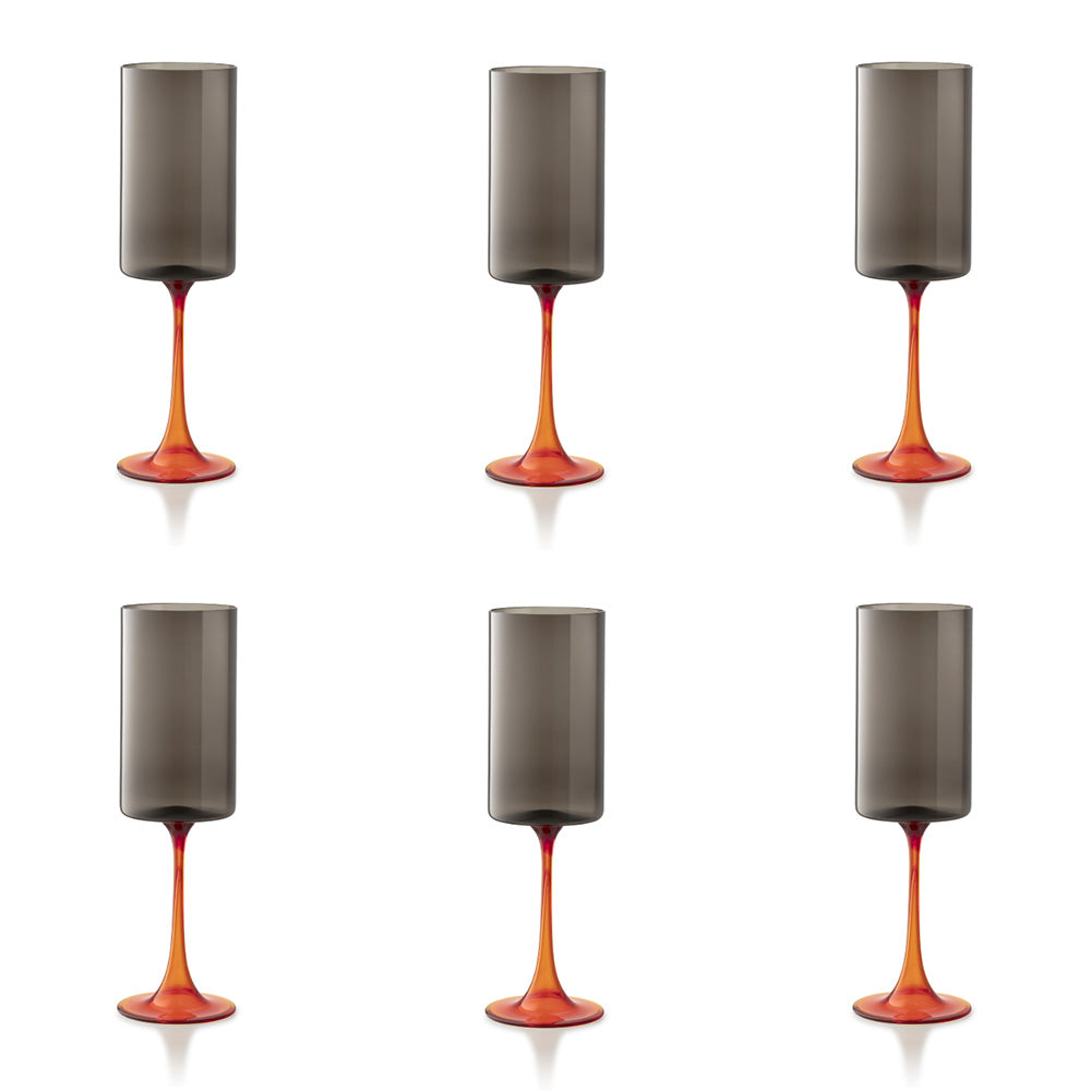Set of 6 Champagne Glasses, grey/red, Salicornia - SALVIATI