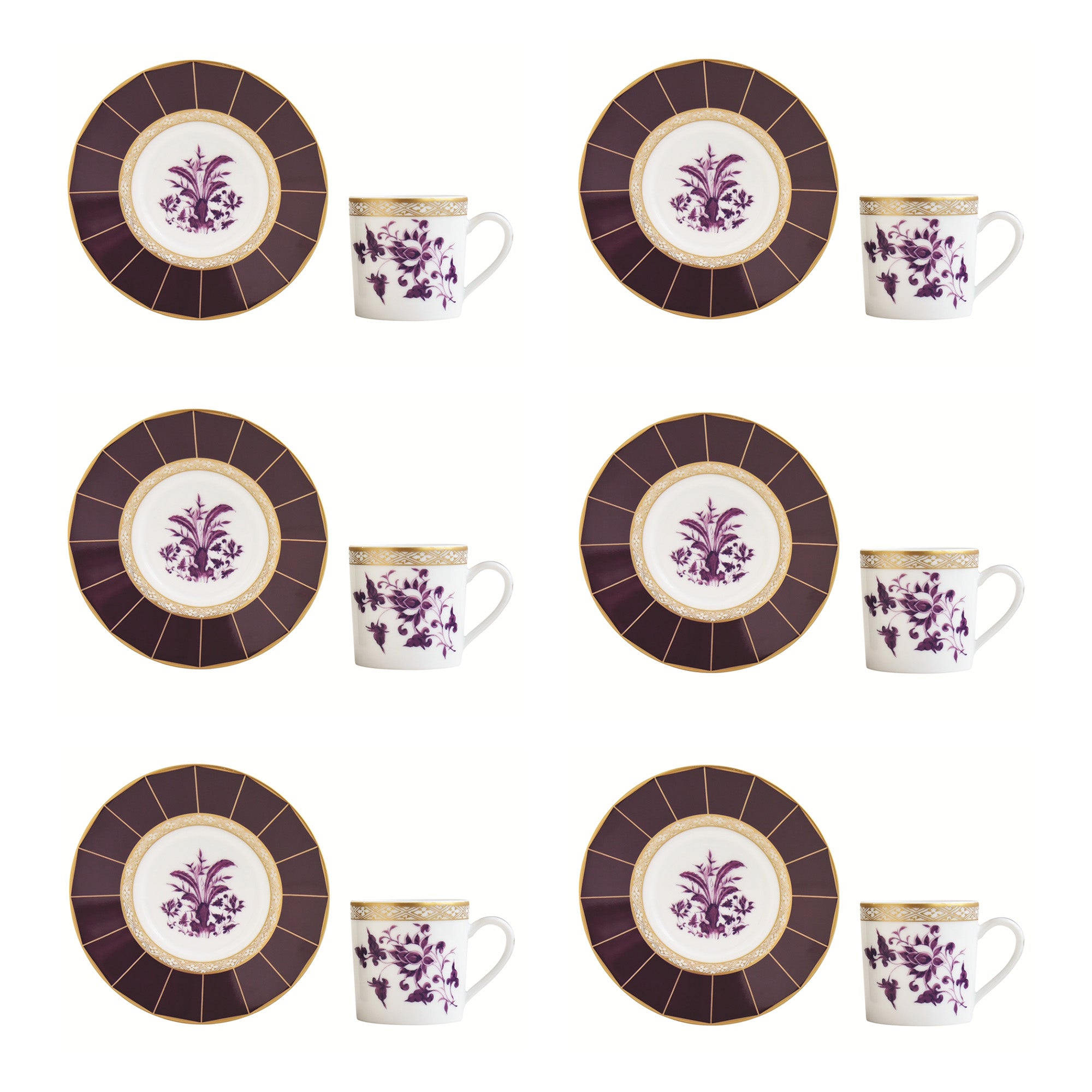 Set of 6 espresso cups and saucers, 2.7 oz, Prunus - BERNARDAUD