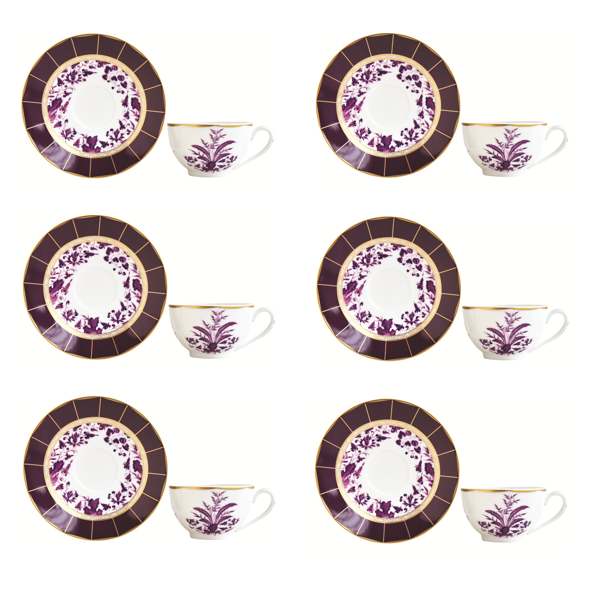 Set of 6 tea cups and saucers, 6.76 oz, Prunus - BERNARDAUD